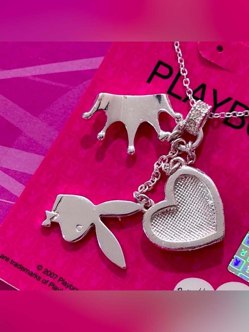 Playboy Y2K heart bunny necklace NWT - Picture 3 of 4